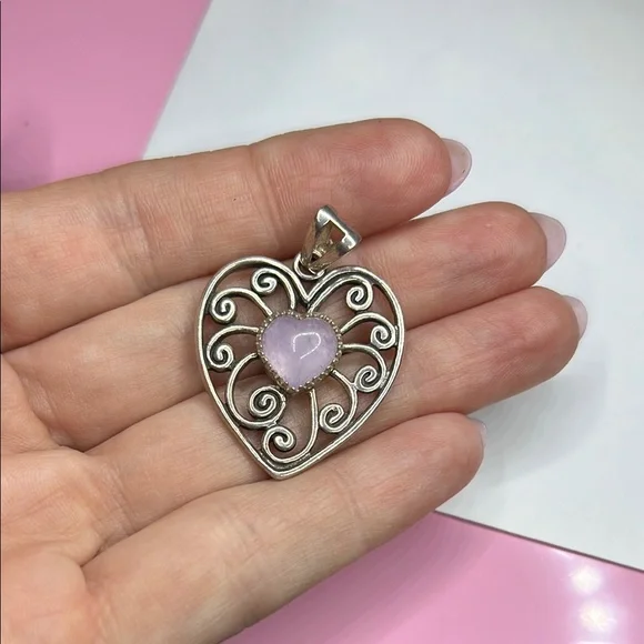 Victorian Sterling Silver and Purple Heart Pendant - Picture 1 of 4